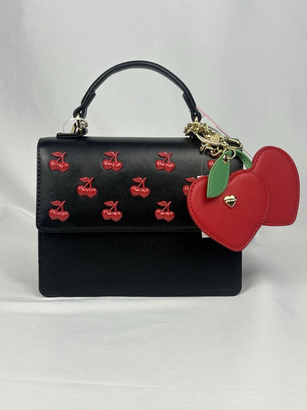 Betsey Johnson XOMYL 02 Black/ Red Crossbody Satchel Bag Cherry Charm NWT